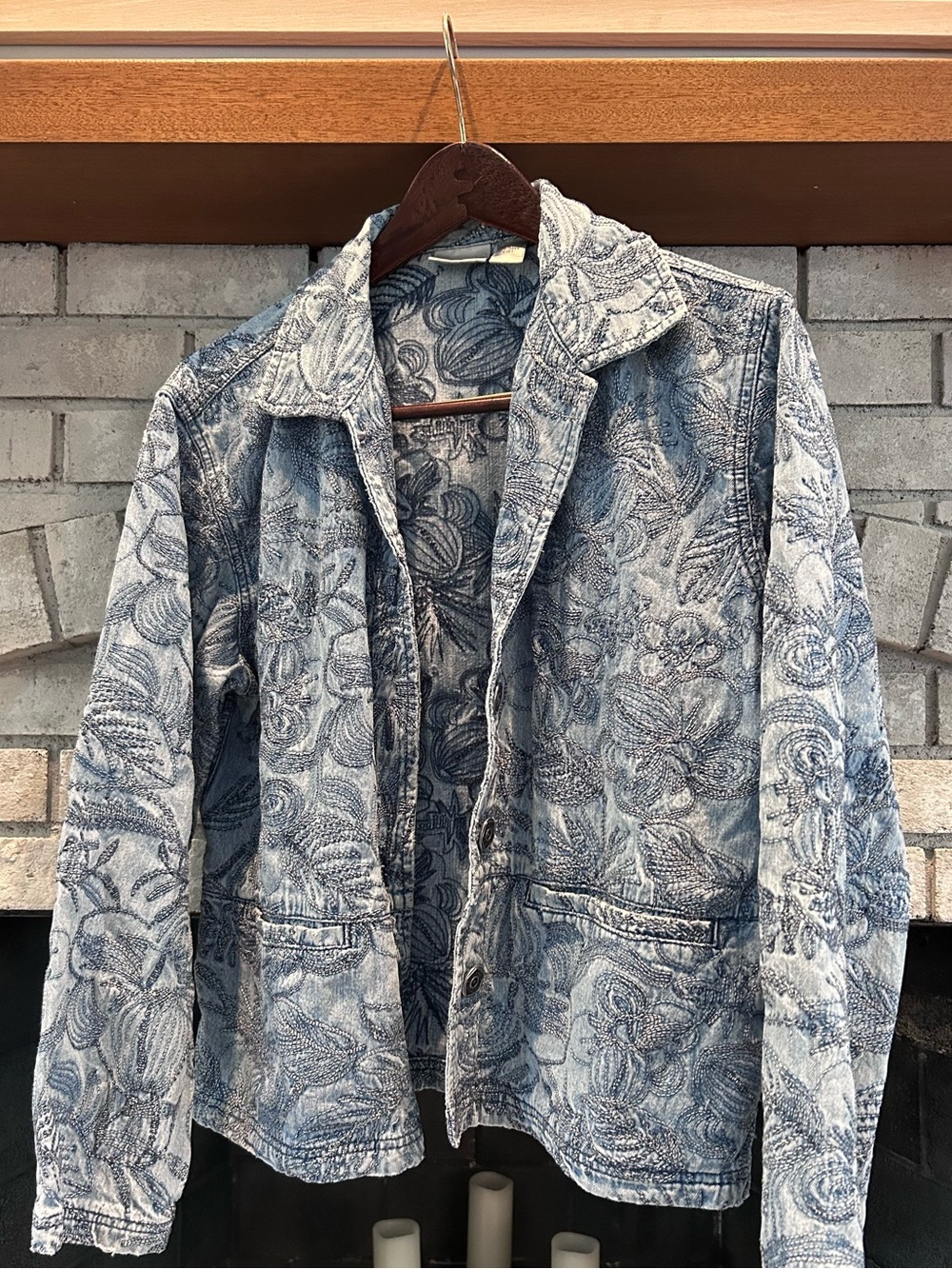 Chico's Blue Floral Denim Jean Jacket